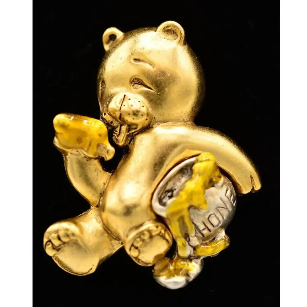 Danecraft Vintage Honey Bear Pin Brooch Cute Pot Jar Gold Signed NOS 80s BinA13